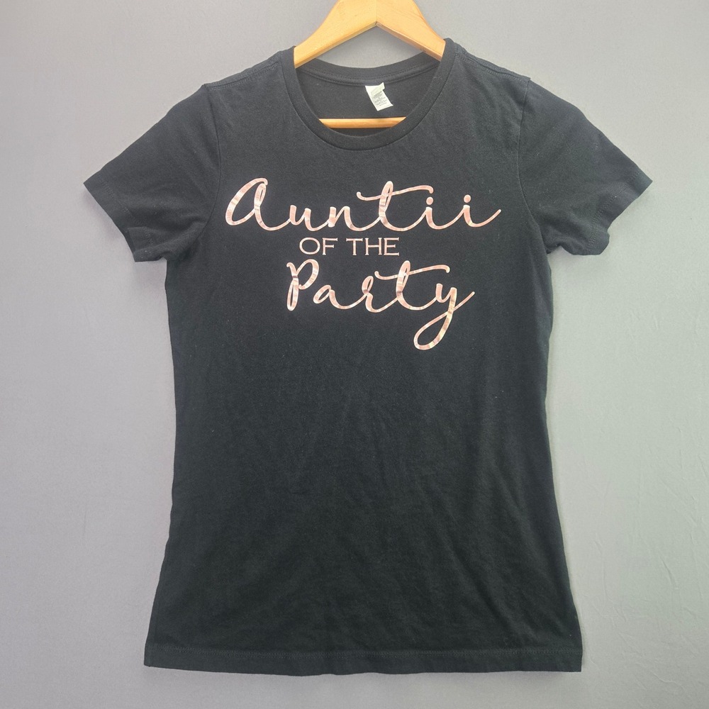 Bella Canvas Auntie of the Party Graphic Tee Shirt L Black Rose Gold Metallic